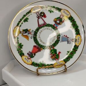 Festive Holiday Decor Plate with Gold Trim